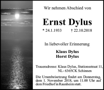 Traueranzeige von Ernst Dylus von vrm-trauer