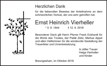 Traueranzeige von Ernst Heinrich Vierheller von  Kreisanzeiger