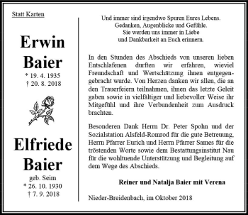 Traueranzeige von Erwin Baier von VRM Trauer