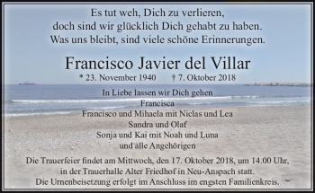 Traueranzeige von Francisco Javier del Villar von  Usinger Anzeiger