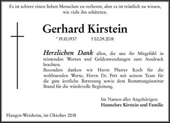 Traueranzeige von Gerhard Kirstein von vrm-trauer