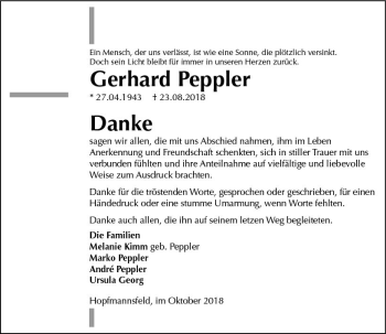 Traueranzeige von Gerhard Peppler von VRM Trauer