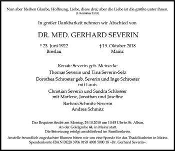 Traueranzeige von Gerhard Severin von vrm-trauer