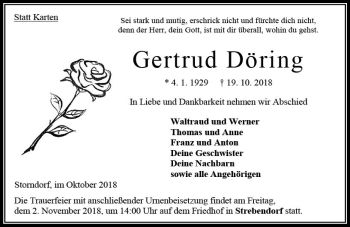 Traueranzeige von Gertrud Döring von VRM Trauer