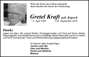 Traueranzeige von Gretel Kraft von vrm-trauer