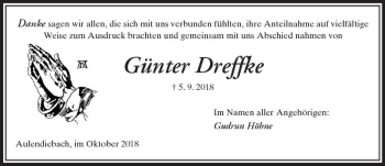 Traueranzeige von Günter Dreffke von  Kreisanzeiger