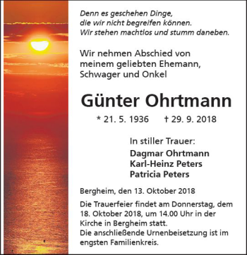 Traueranzeige von Günter Ohrtmann von  Kreisanzeiger