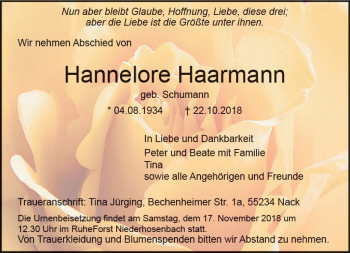 Traueranzeige von Hannelore Haarmann von vrm-trauer