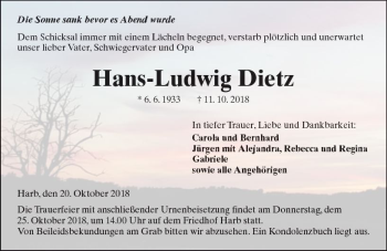 Traueranzeige von Hans-Ludwig Dietz von  Kreisanzeiger