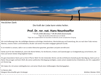 Traueranzeige von Hans Neunhoeffer von vrm-trauer