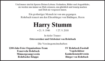 Traueranzeige von Harry Stumm von  Kreisanzeiger