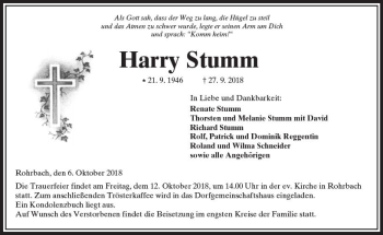 Traueranzeige von Harry Stumm von  Kreisanzeiger