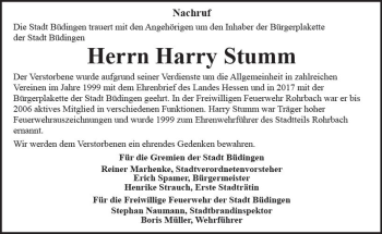 Traueranzeige von Harry Stumm von  Kreisanzeiger