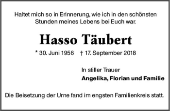 Traueranzeige von Hasso Täubert von vrm-trauer