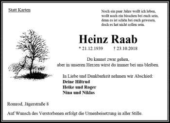Traueranzeige von Heinz Raab von VRM Trauer
