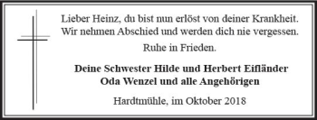 Traueranzeige von Heinz Wenzel von VRM Trauer