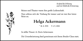 Traueranzeige von Helga Ackermann von vrm-trauer
