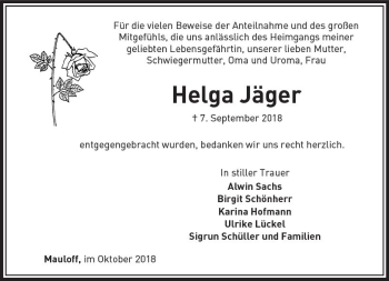 Traueranzeige von Helga Jäger von  Camberger Anzeiger