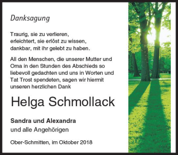 Traueranzeige von Helga Schmollack von  Kreisanzeiger