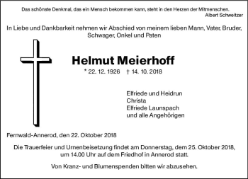 Traueranzeige von Helmut Meierhoff von  Gießener Anzeiger