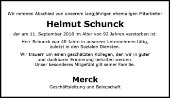 Traueranzeige von Helmut Schunck von vrm-trauer