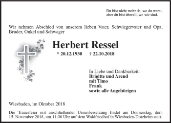 Traueranzeige von Herbert Ressel von vrm-trauer
