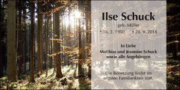Traueranzeige von Ilse Schuck von  Kreisanzeiger