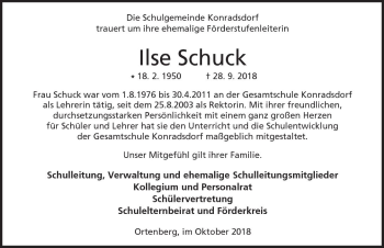 Traueranzeige von Ilse Schuck von  Kreisanzeiger