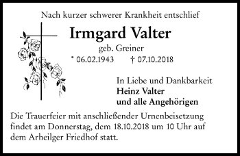 Traueranzeige von Irmgard Valter von vrm-trauer