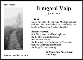 Traueranzeige von Irmgard Volp von VRM Trauer