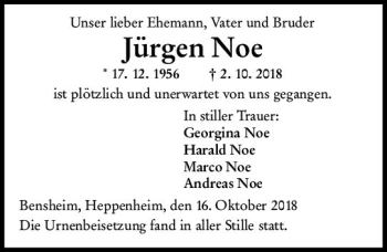 Traueranzeige von Jürgen Noe von vrm-trauer