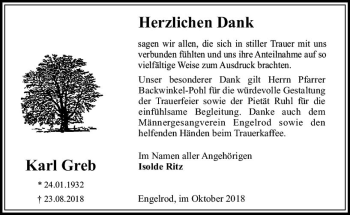 Traueranzeige von Karl Greb von VRM Trauer