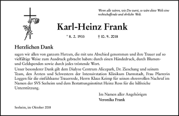 Traueranzeige von Karl-Heinz Frank von vrm-trauer