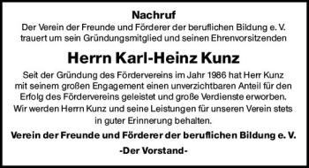 Traueranzeige von Karl-Heinz Kunz von vrm-trauer