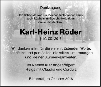 Traueranzeige von Karl-Heinz Röder von  Gießener Anzeiger