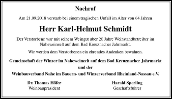 Traueranzeige von Karl-Helmut Schmidt von vrm-trauer