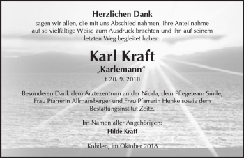 Traueranzeige von Karl Kraft von  Kreisanzeiger