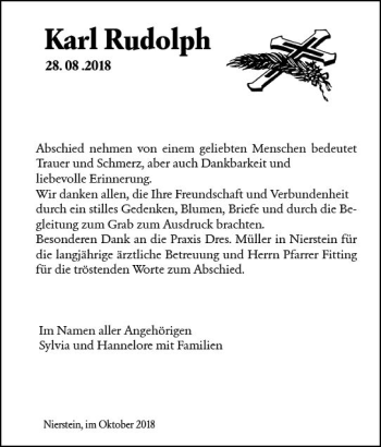 Traueranzeige von Karl Rudolph von vrm-trauer