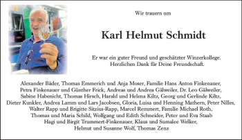 Traueranzeige von Karl Helmut Schmidt von vrm-trauer