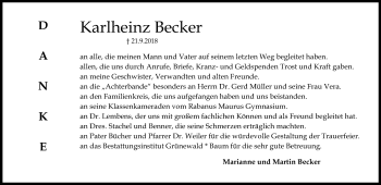 Traueranzeige von Karlheinz Becker von vrm-trauer