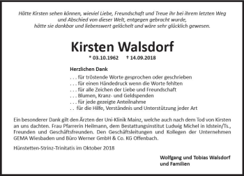 Traueranzeige von Kirsten Walsdorf von vrm-trauer