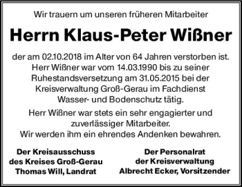 Traueranzeige von Klaus-Peter Wißner von vrm-trauer