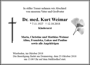 Traueranzeige von Kurt Weimar von vrm-trauer