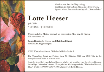 Traueranzeige von Lotte Heeser von vrm-trauer