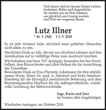Traueranzeige von Lutz Illner von vrm-trauer