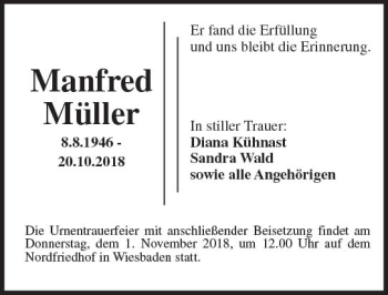 Traueranzeige von Manfred Müller von vrm-trauer