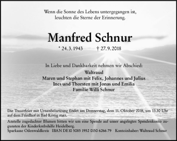 Traueranzeige von Manfred Schnur von vrm-trauer