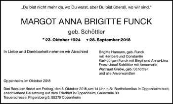 Traueranzeige von Margot Anna Brigitte Funck von vrm-trauer