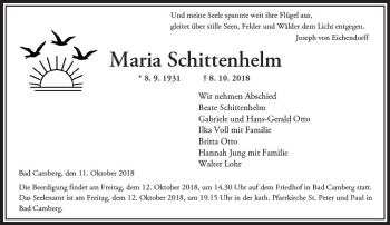 Traueranzeige von Maria Schittenhelm von  Camberger Anzeiger
