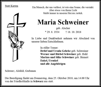 Traueranzeige von Maria Schweiner von VRM Trauer